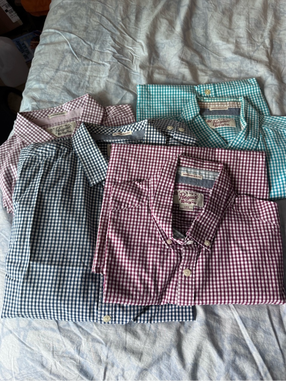 Original Penguin Men's Gingham Button-Down Shirt - Burgundy, teal, navy, pink